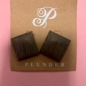 Plunder Brown Textured Square Drop Earrings